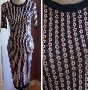 Ditsy Petite Floral Print Body Con Maxi Short Sleeve Dress sz XSmall